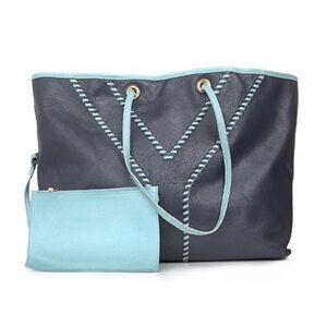 Yves Saint Laurent Navy and Light Blue Two-Tone Tote with Pouch - Reversible